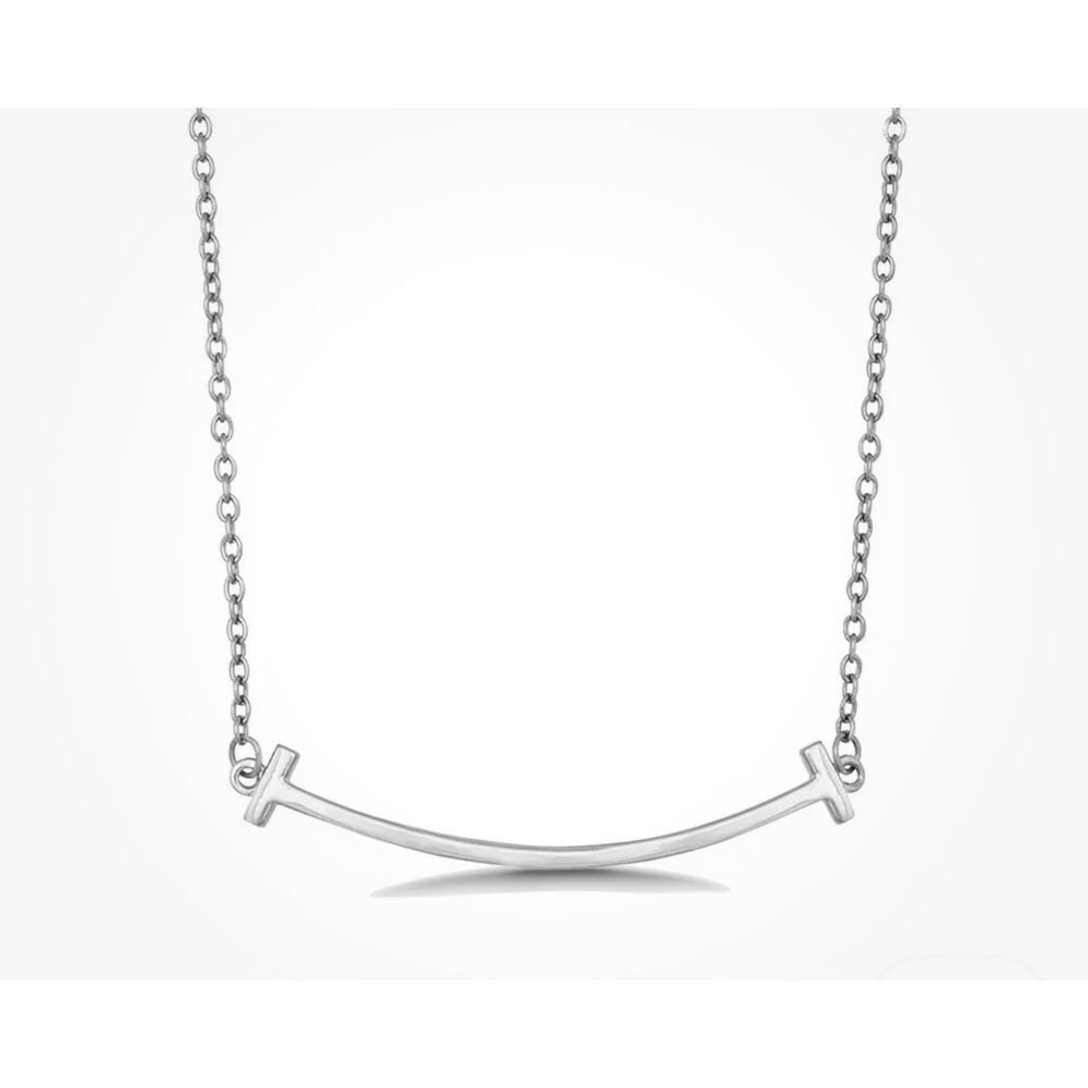 Curve Bar‎ Necklace | White Gold Filled